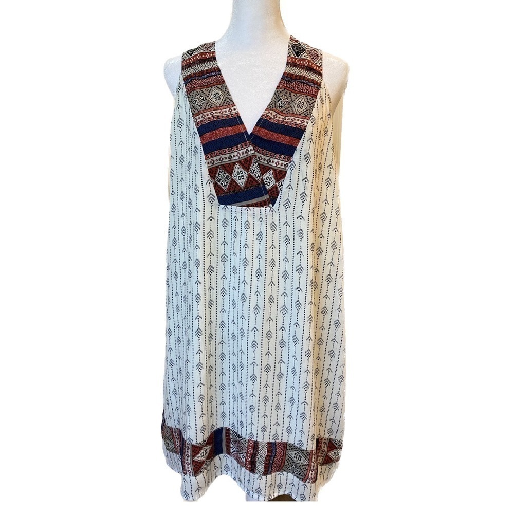 THML Embroidered Striped Double-Strap Sleeveless Shift Dress - M